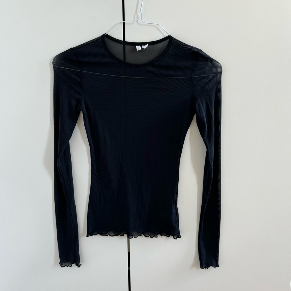 Urban outfitters out from under black mesh top with leuttice edge hem S